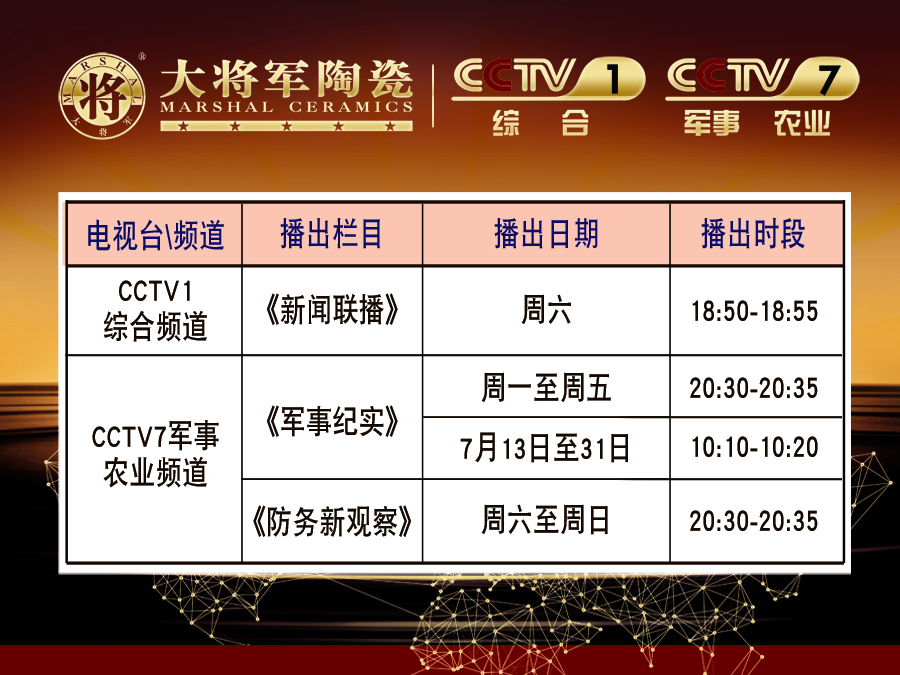 你造嗎？大將軍陶瓷央視廣告7月播出時間出來了！
(圖2)